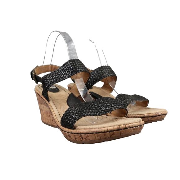 Born Concept Shoes Womens 11 Sandal Fashion Wedge Woven Straps Black Comfort boc - Picture 1 of 13